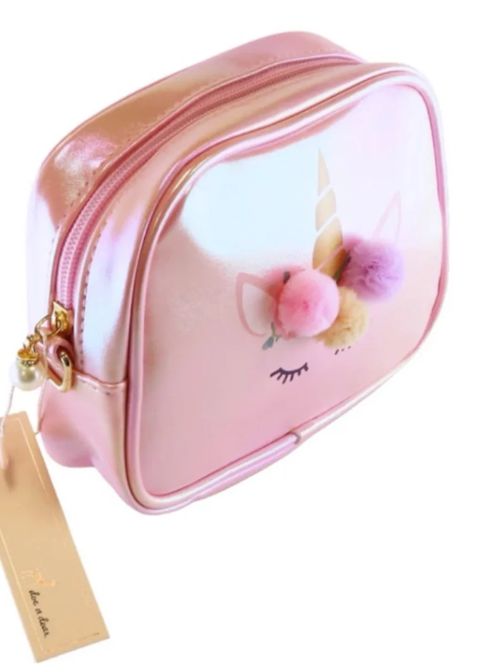 NWT Doe A Dear Girls Pink Holographic Unicorn Crossbody Purse